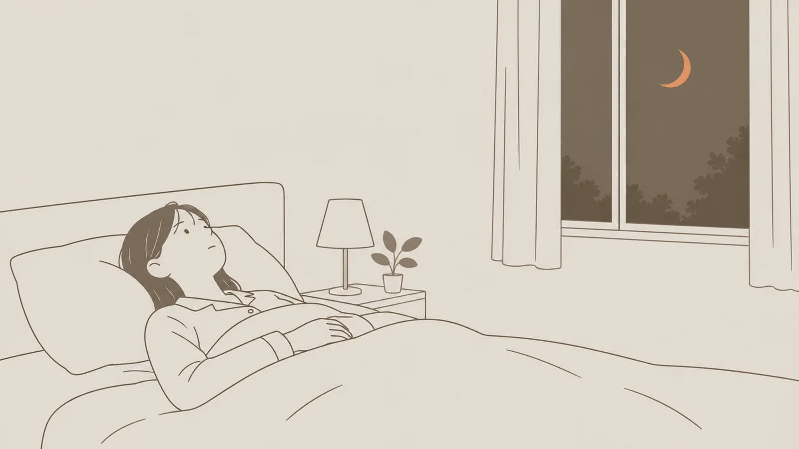 かゆみで夜眠れずにいる女性のイラスト